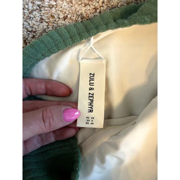 Free People Zulu & Zephyr Green Towelling One Piece One Shoulder Swimsuit - Picture 3 of 4